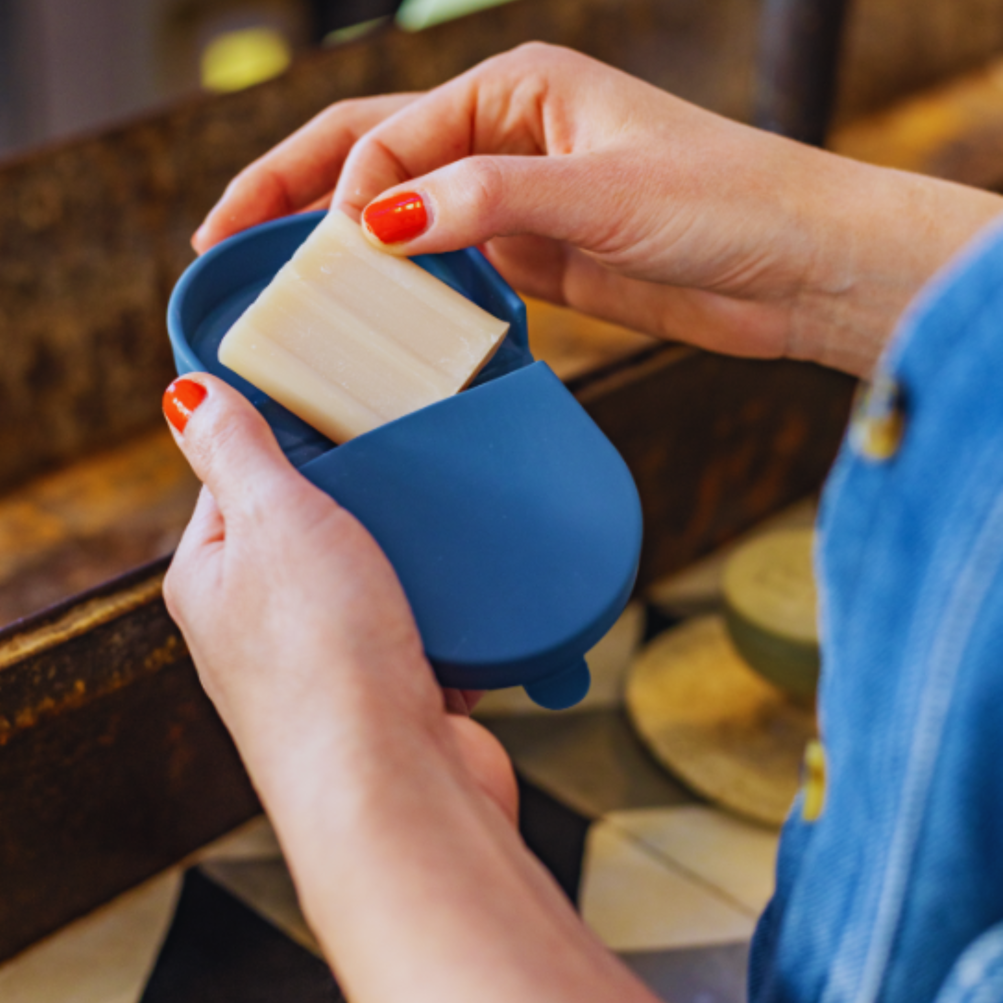 Porte savon pour savon invité 25g bleu