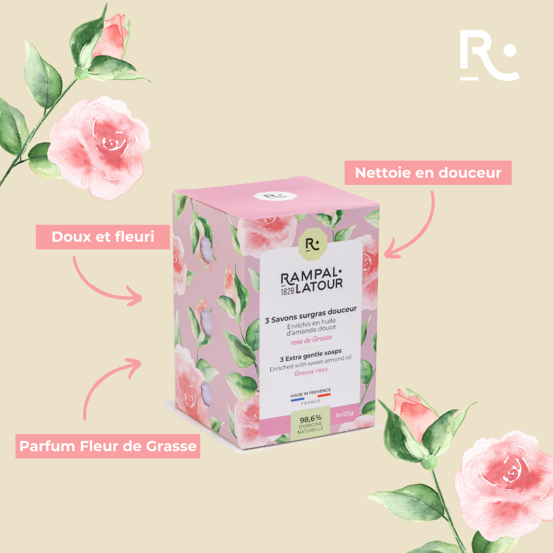 Savon surgras Rose de Grasse 3x125g