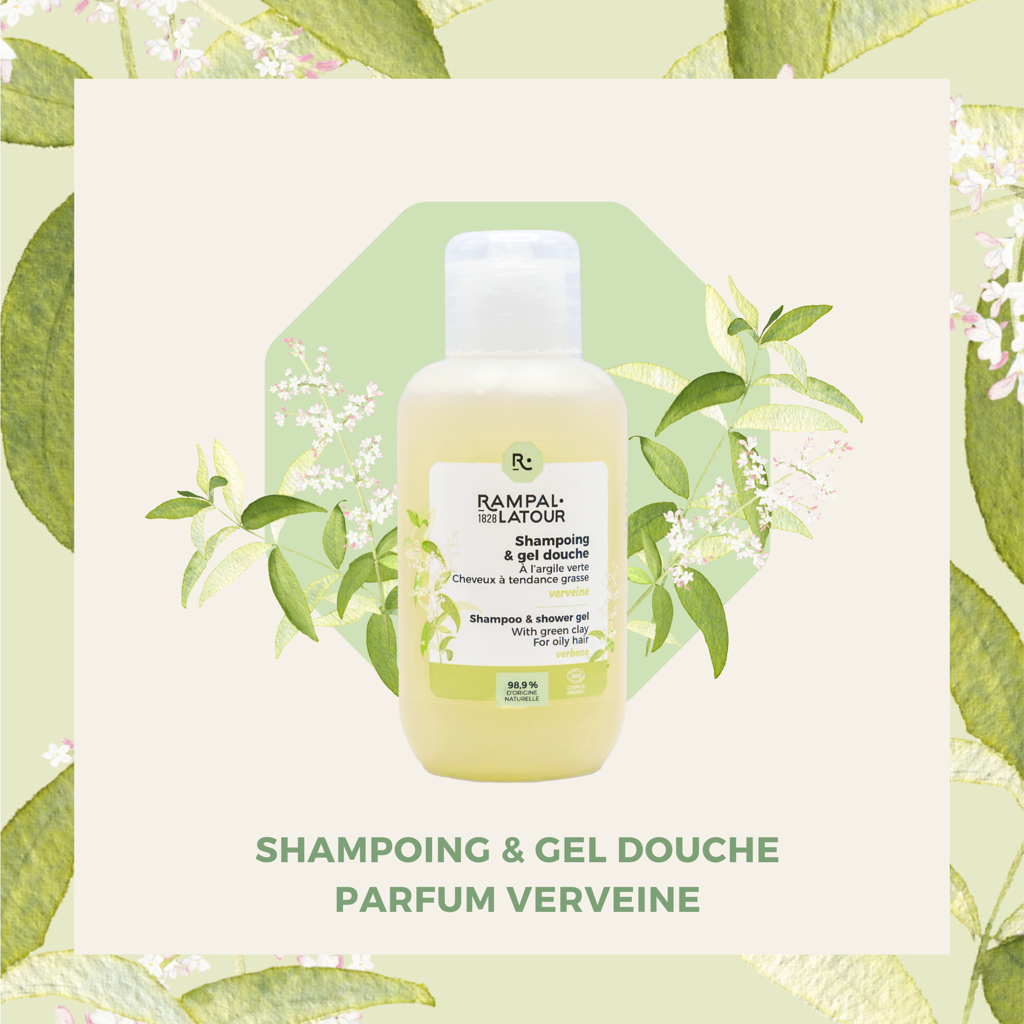 Shampoing douche certifié bio Argile-Verveine 100ml - Cosmos Organic