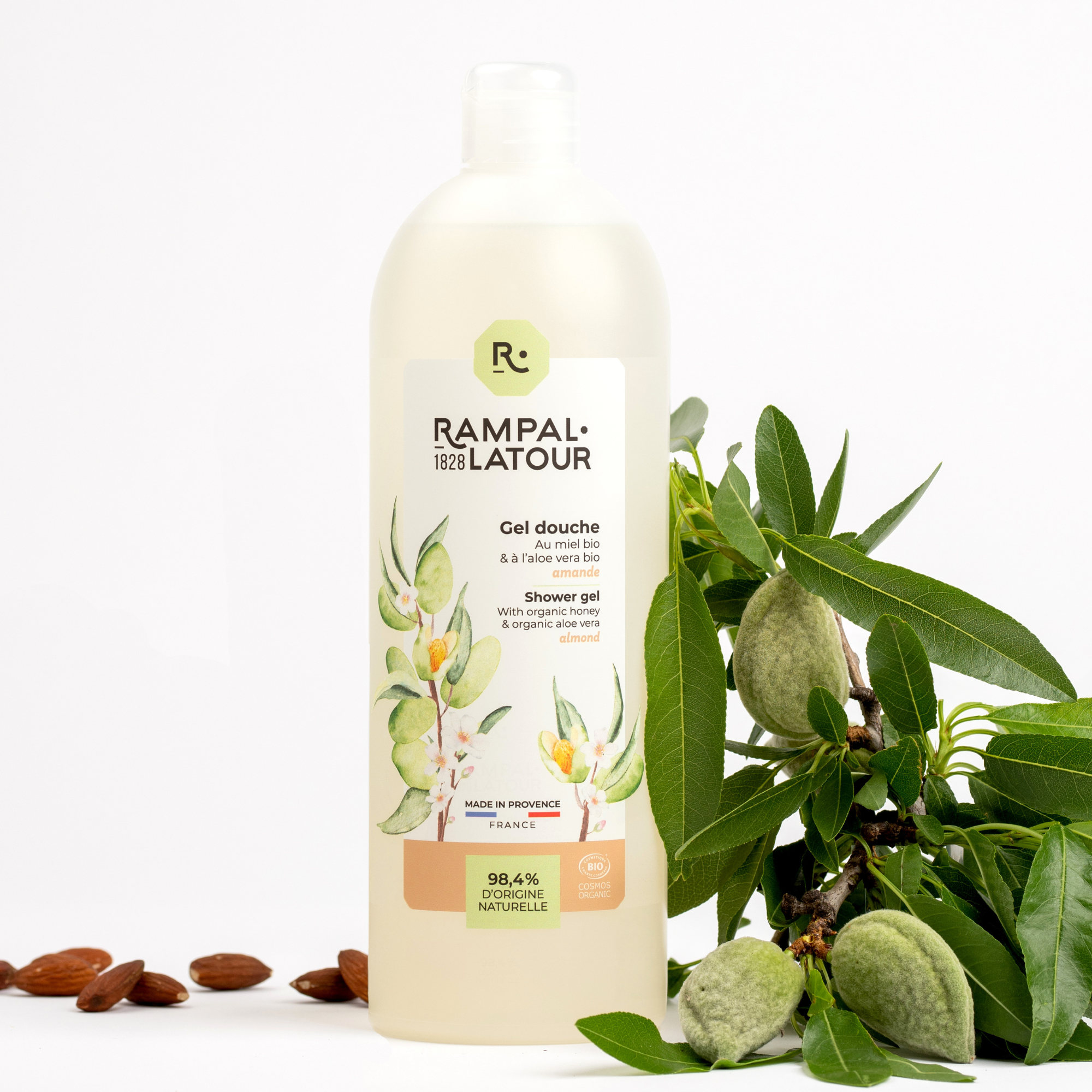 Shower gel certified organic Almond 1L - Cosmos Organic