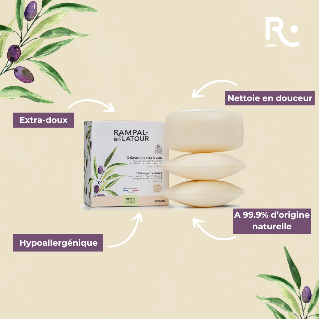 Savons surgras certifiés bio Hypoallergéniques 3x150g - Cosmétique Bio Ecocert