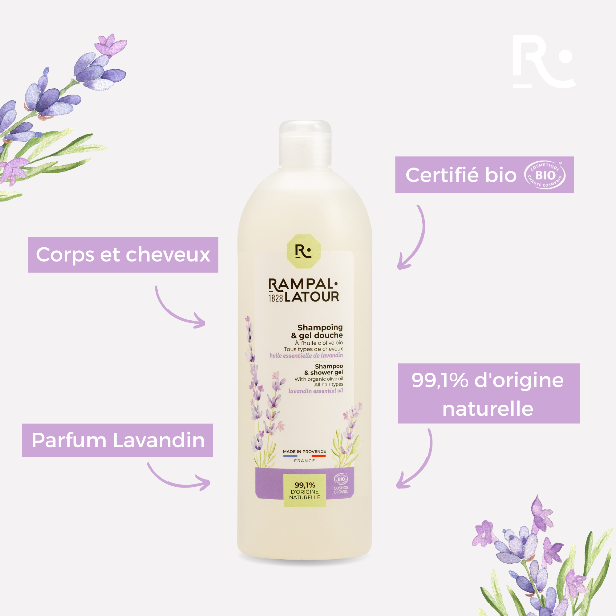 Shower shampoo certified organic Lavandin 1L - Cosmos Organic