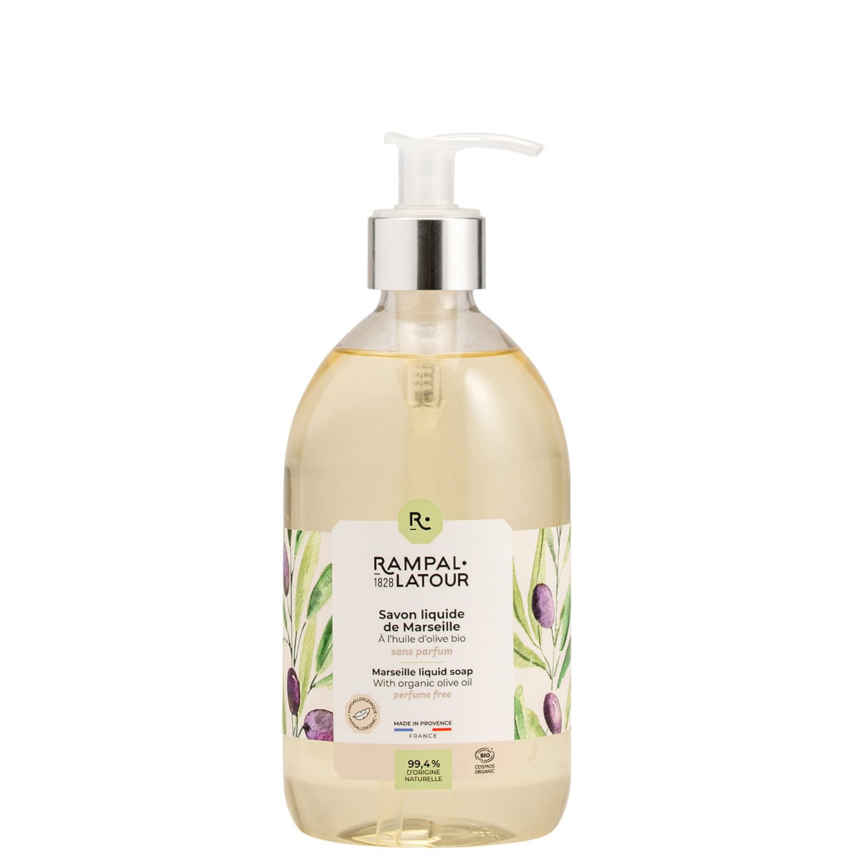 Marseille liquid soap certified organic 500ml - Cosmos Organic