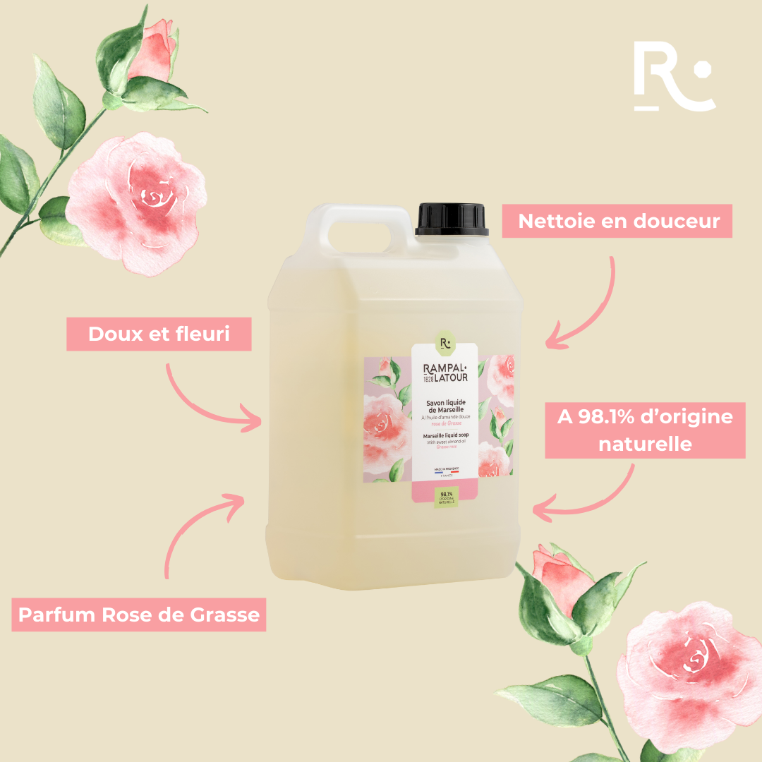 Liquid Marseille soap Rose de Grasse 3L