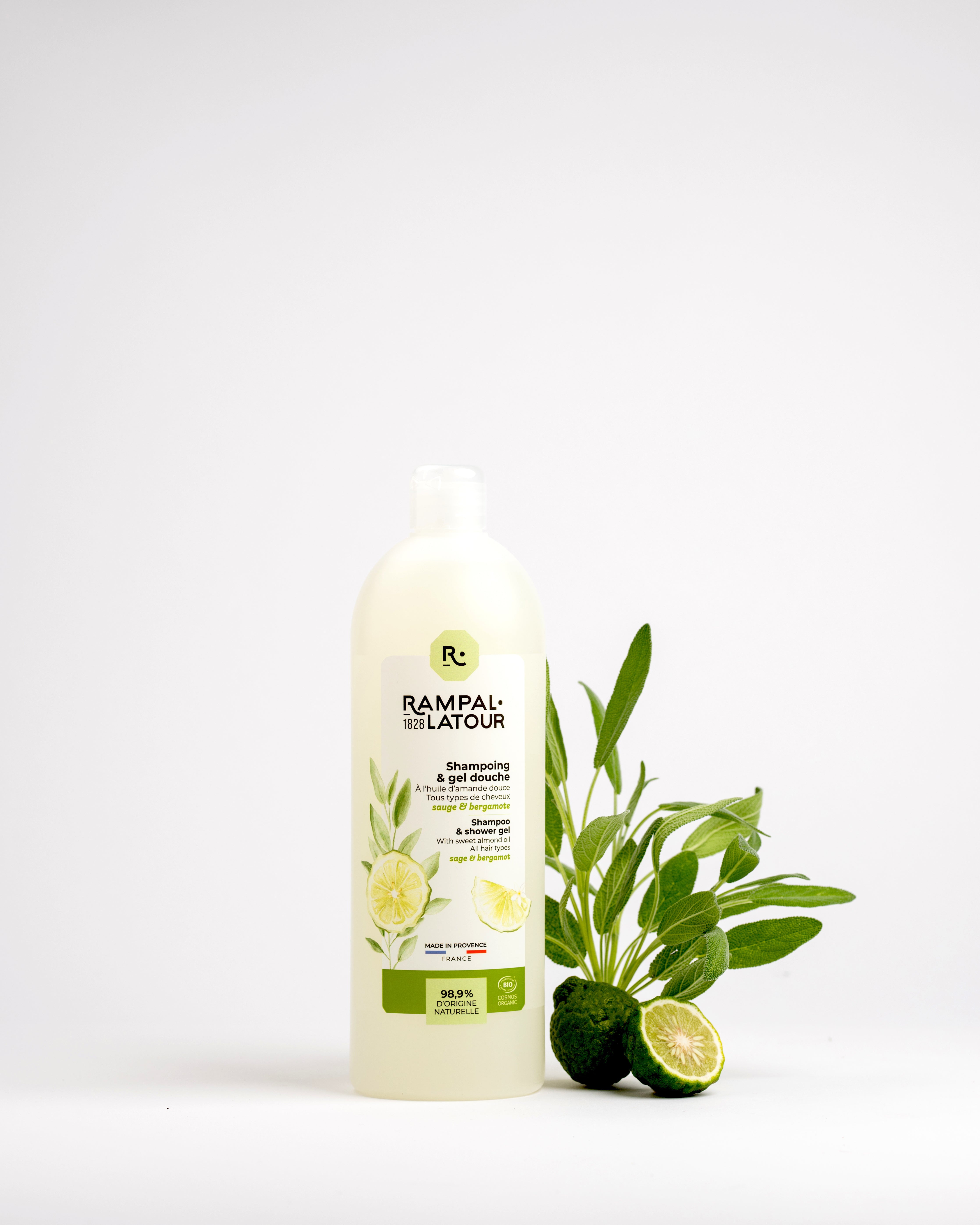 Shower shampoo certified organic Sage-Bergamot 1L - Cosmos Organic