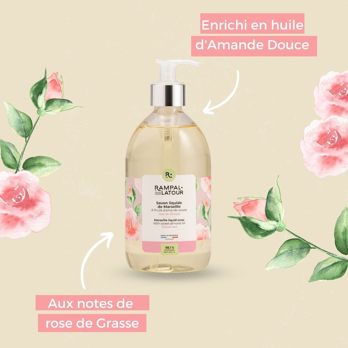 Liquid Marseille soap Rose de Grasse 500ml