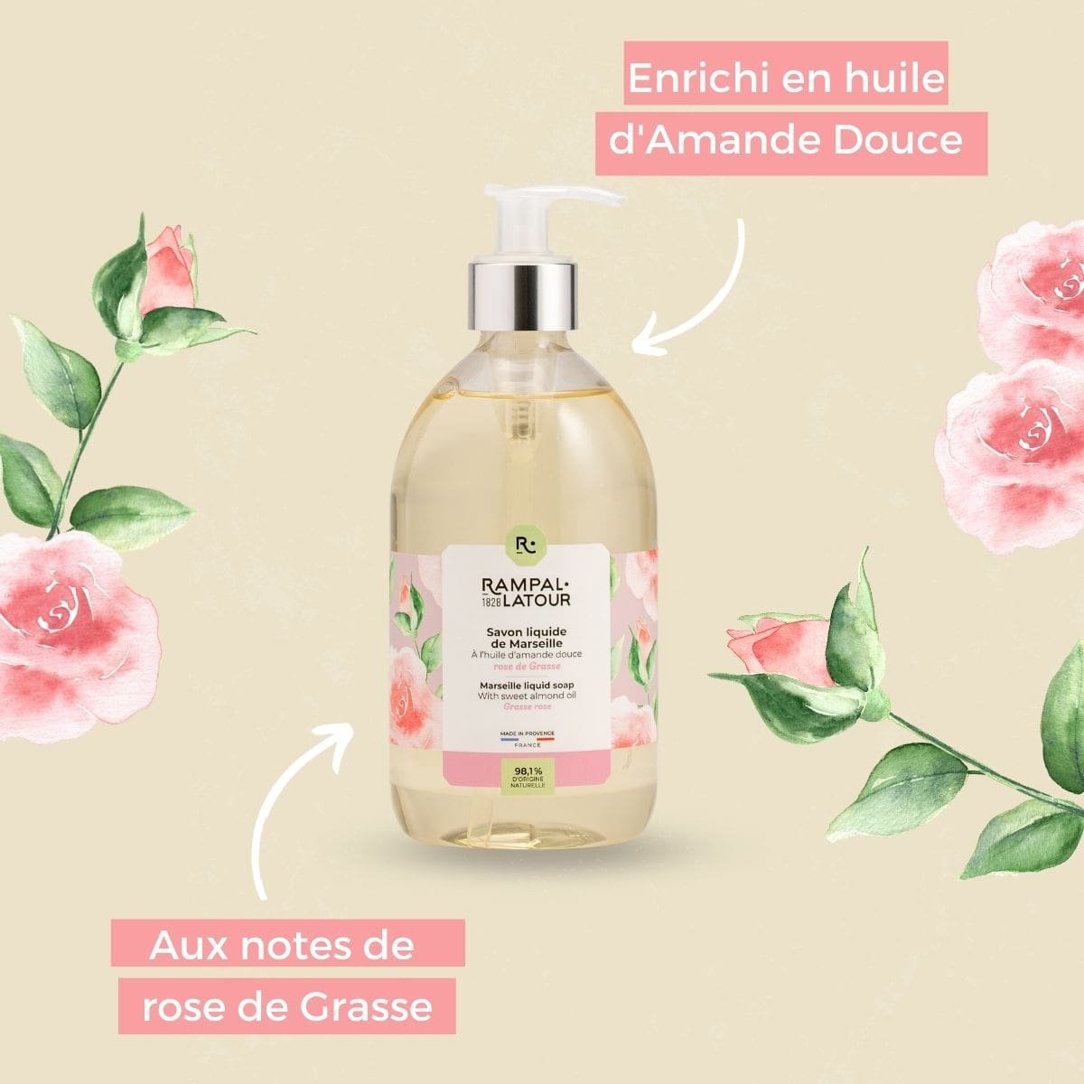 Liquid Marseille soap Rose de Grasse 500ml